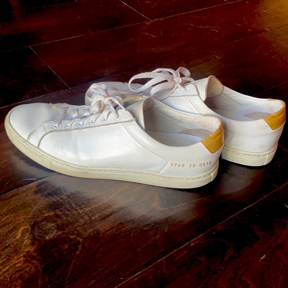 Common Projects White and Gold Achilles Sneakers Size 39